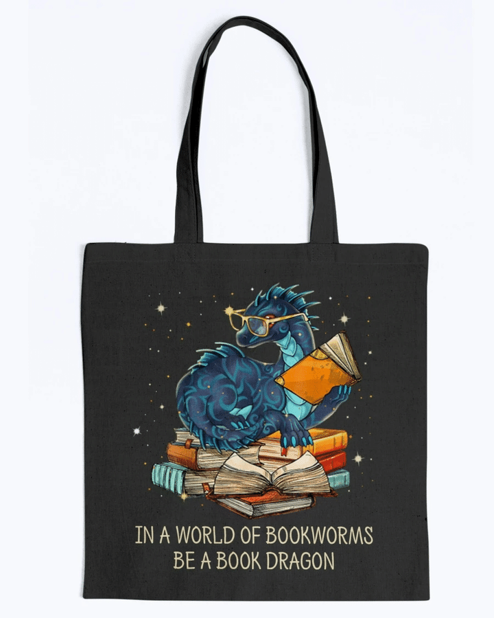 Book Dragon, In A World Of Bookworms Be A Book Dragon Tote - spreadstores