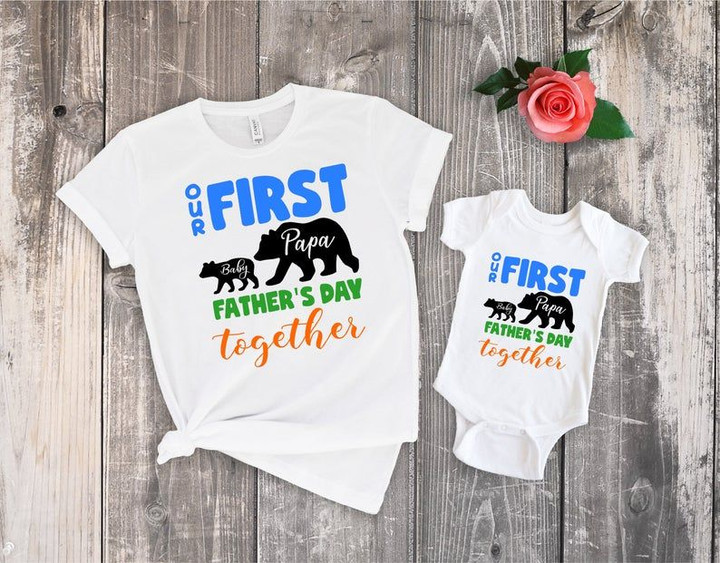 Baby Onesie, Our First Father's Day, Father Baby Matching Set, Father's Day Together Baby Onesie - spreadstores
