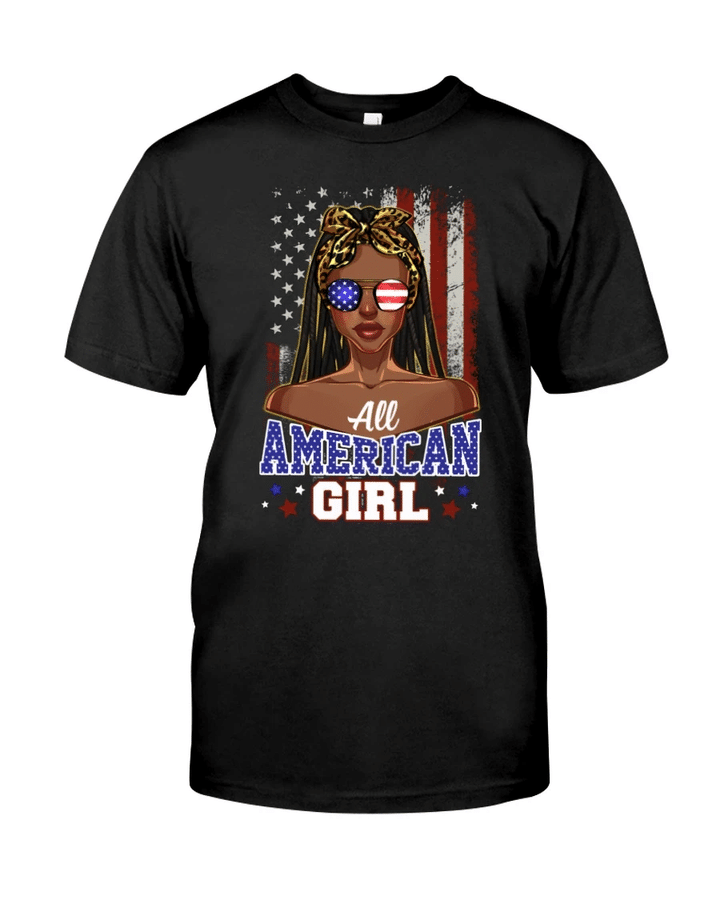 Black Woman Shirt, Black Queen Shirt, Black Girl Art Flag All American Girl T-Shirt KM1407 - spreadstores