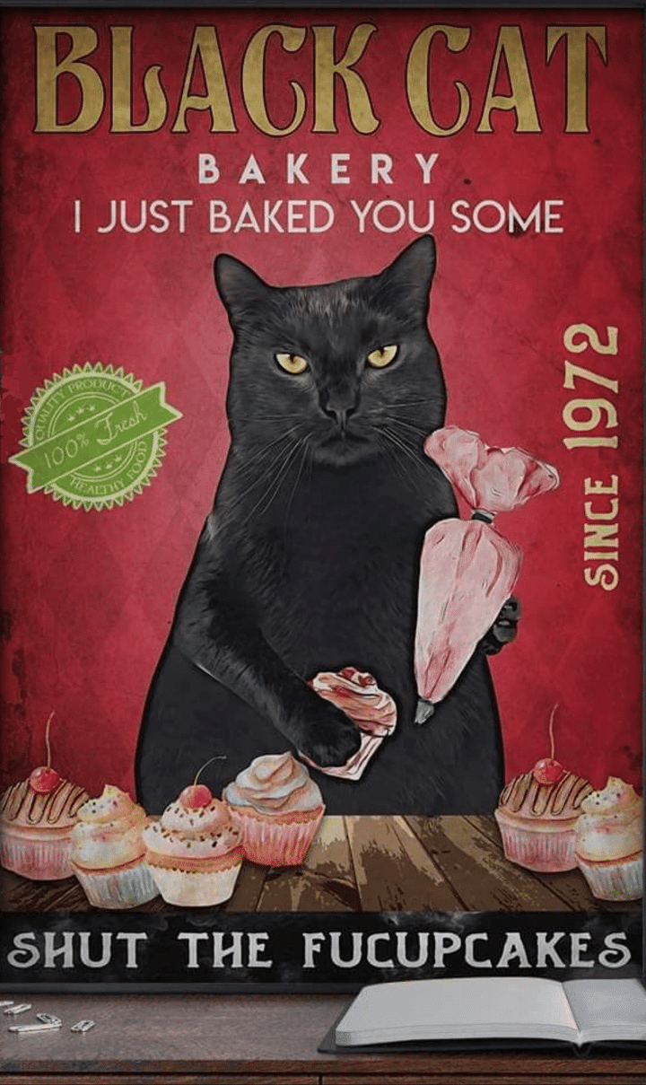 Black Cat Bakery Wall Art Canvas I Just Baked You Some Shut The Fucupcakes Canvas, Funny Cat, Gift For Cat Lovers - spreadstores