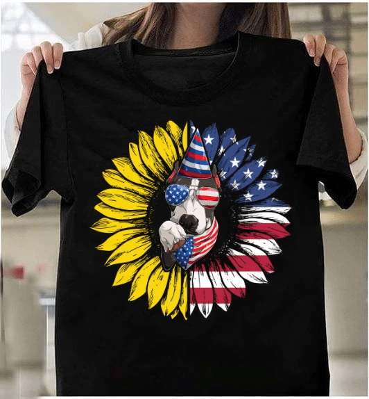 4th Of July Shirt, Pitbull Dogs Patriotic American Flag Shirt, Funny Pitbull And Sunflower T-shirt - spreadstores