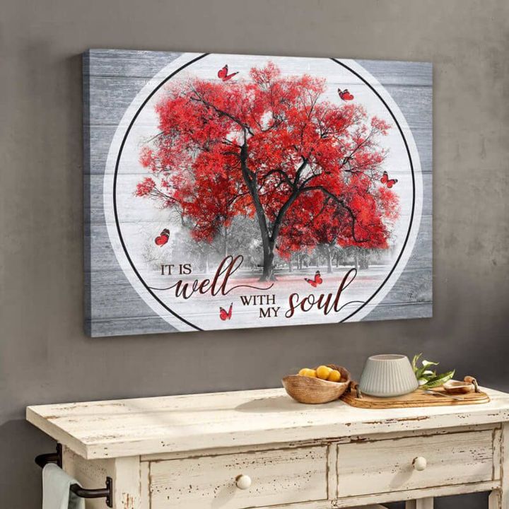 Butterfly Canvas Wall Art- Butterfly And Tree Canvas It Is Well With My Soul Wall Art Decor Canvas - spreadstores
