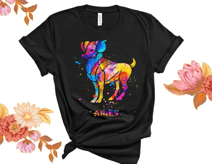 Aries Shirt, Aries Zodiac Sign, Astrology Birthday Shirt, Gift For Her, Aries Water Color Unisex T-Shirt - spreadstores