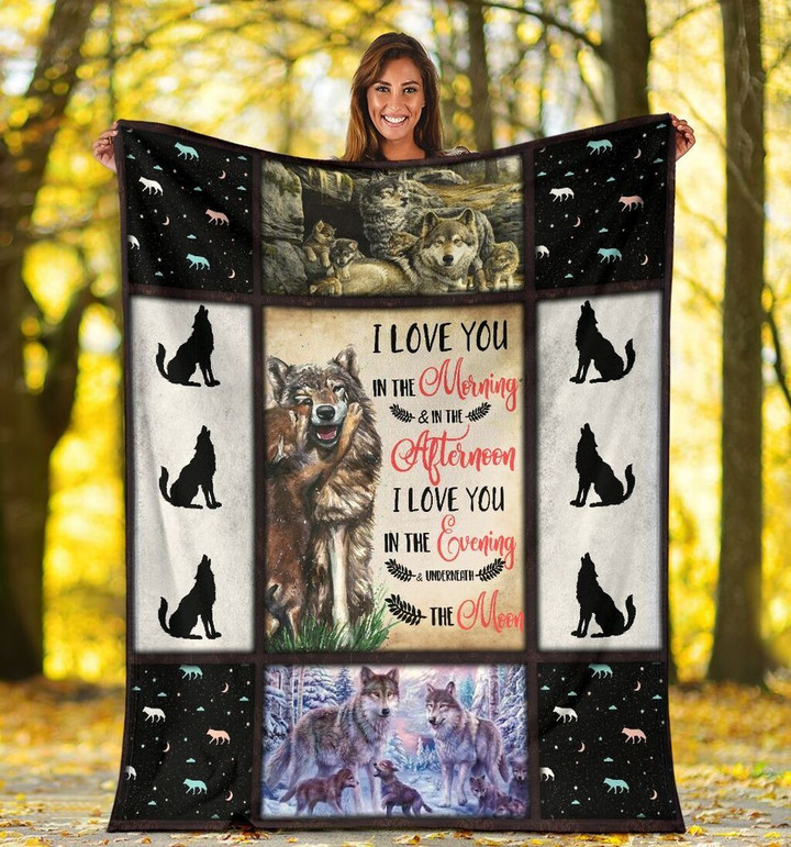 Dad Blanket Gift For Dad I Love You In The Morning Wolf Dad And Son Wolf Sherpa Blanket, Gift Ideas For Father's Day - spreadstores