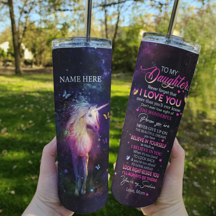 Custom Tumbler, Gift For Daughter, To My Daughter Never Forget That I Love You Unicorn Skinny Tumbler - spreadstores