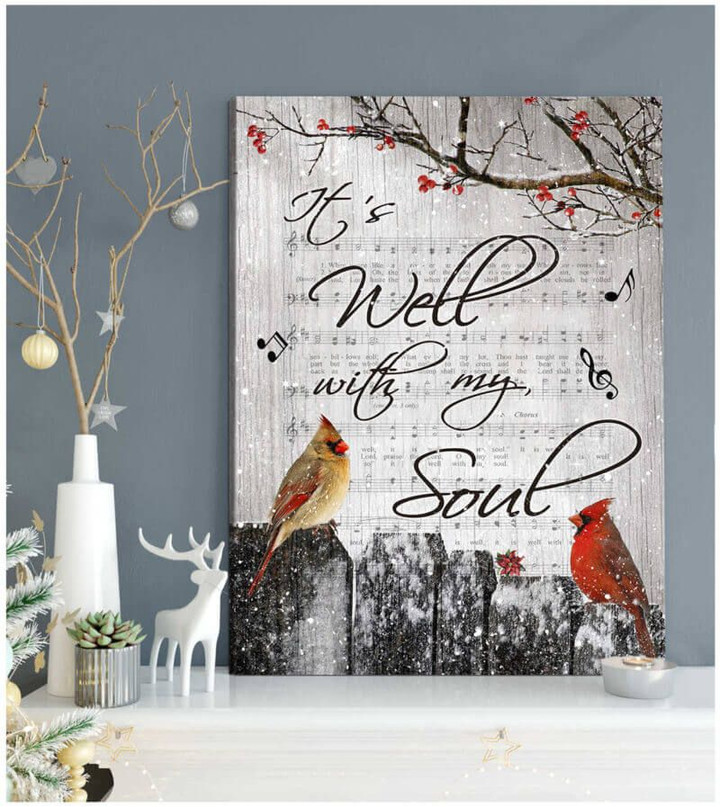 Cardinal Bird Canvas Wall Art - Cardinal It’s Well With My Soul Canvas Wall Art Decor - spreadstores