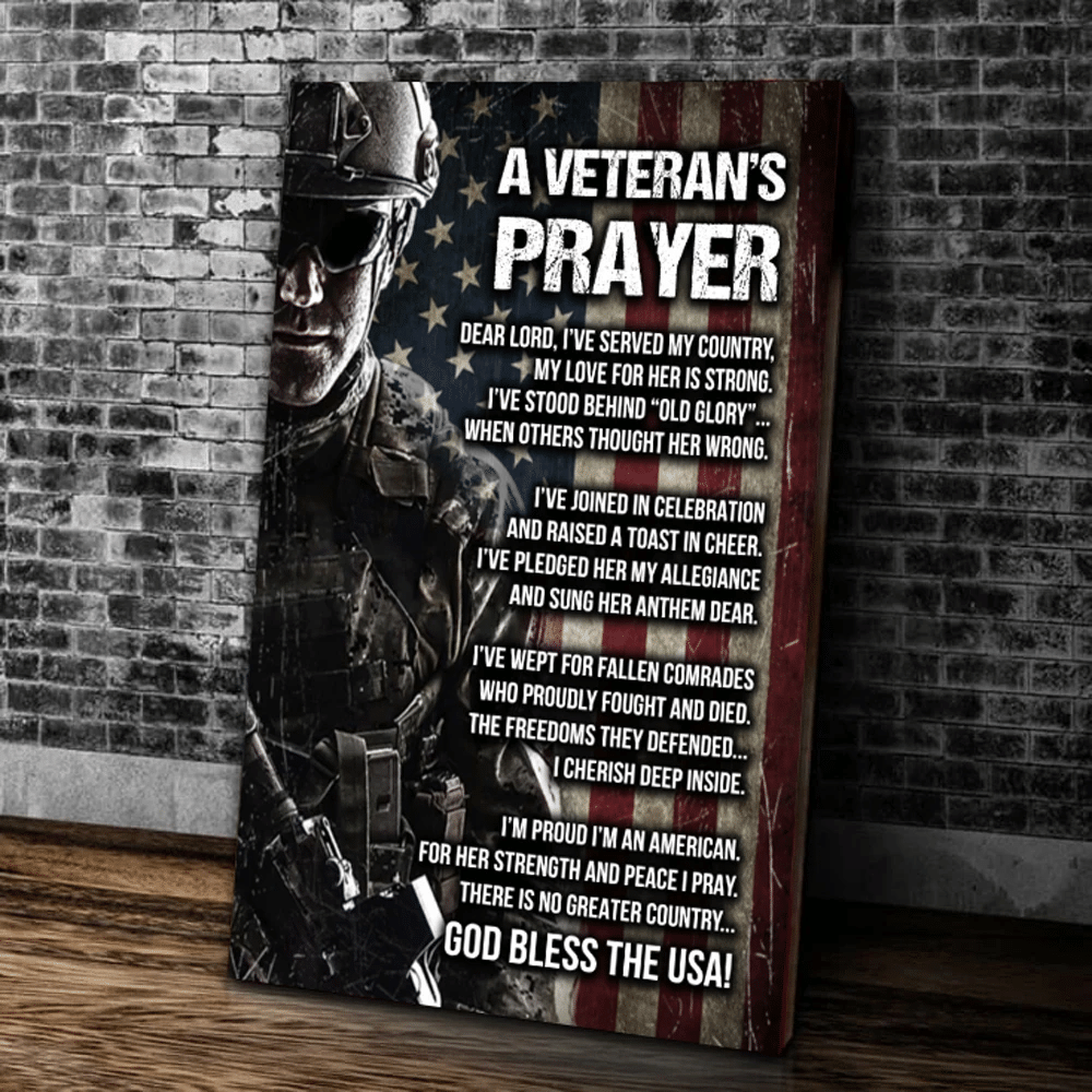 A Veteran's Prayer God Bless The USA Matte Canvas - spreadstores