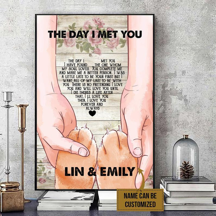 Custom Canvas, Mother's Day Gift Idea, Paw Hand The Day I Met You Canvas, Cat Lover Canvas, Wall Art Decoration Canvas - spreadstores