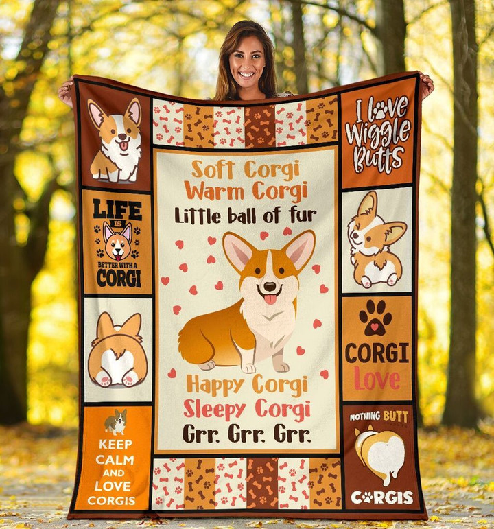 Corgi Little Ball Of Fur Dog Lover Gifts Sherpa Blanket - spreadstores