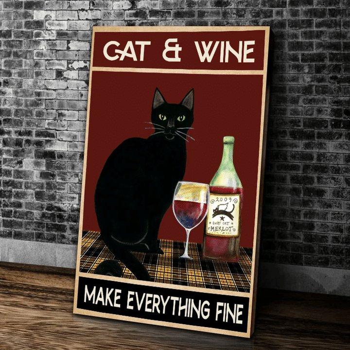 Cats And Wine Make Everything Fine Matte Canvas - spreadstores