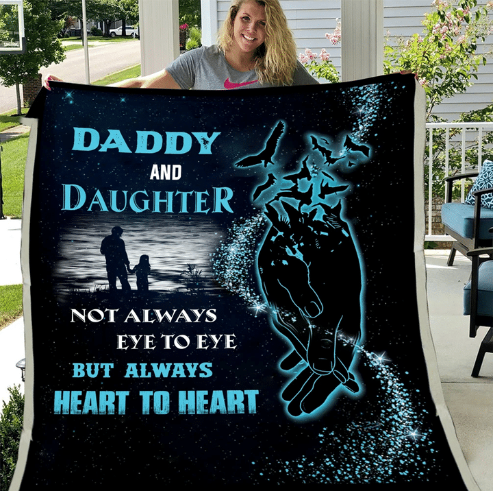 Dad Blanket Daddy And Daughter Not Always Eye To Eye But Always Heart To Heart Fleece Blanket, Gift For Father's Day - spreadstores