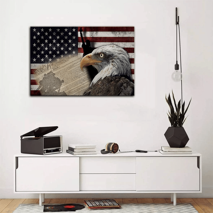 American Flag Canvas Eagle Flag Retro Patriotic, Gift For Veteran Matte Canvas - spreadstores