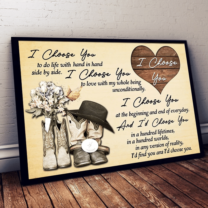 Couple Wall Art Canvas, I Choose You Cowboy Boots Love Gift, Valentine's Day Gift, Gift For Her, Gift For Him Canvas - spreadstores