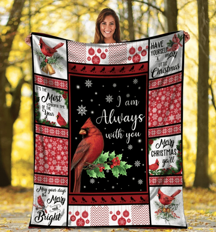 Cardinal Bird I Am Always With You Fleece Blanket - spreadstores