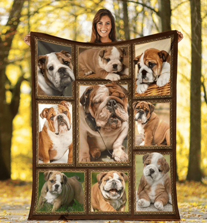 3D Funny English Bulldog Dog Lover Gift Fleece Blanket - spreadstores