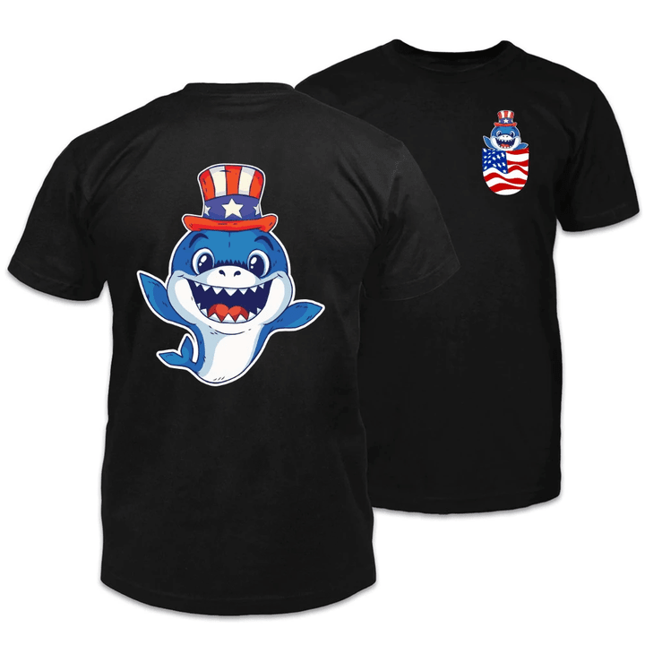 4th Of July Shirt, Funny Fourth Of July Shirts, Baby Shark America Hat Double Side Printed T-Shirt - spreadstores
