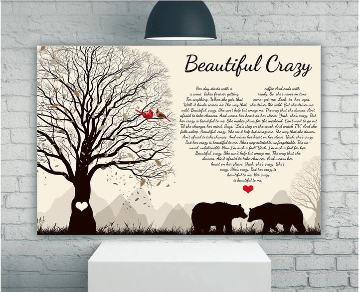 Beautiful Crazy Song Lyric, Valentine's Day Gifts For Her, Gifts For Him Couple Bear Canvas - spreadstores