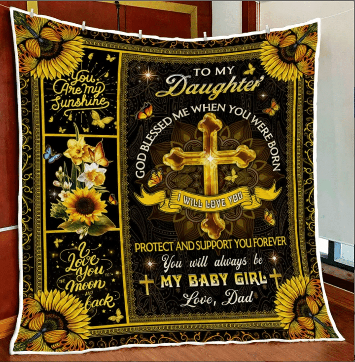 Christian Cross Blanket, To My Daughter Blanket, God Blessed Me When You Were Born Quilt Blanket - spreadstores