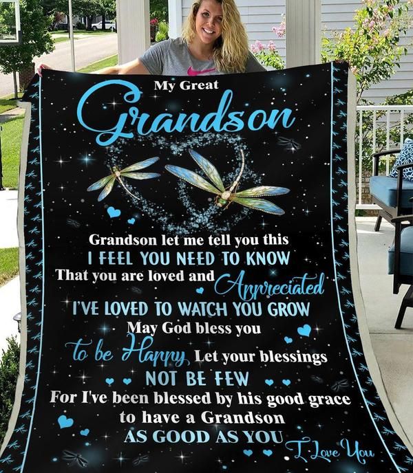 Dragonflies Grandson Blanket My Great Grandson, I Feel You Need To Know Fleece Blanket, Gift Ideas For Grandson - Spreadstores