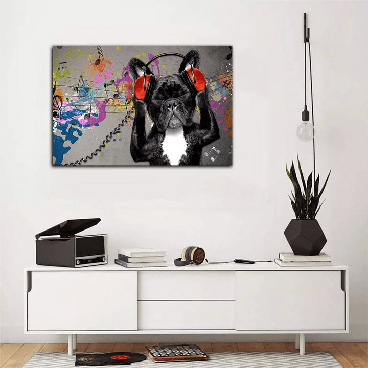 Funny Dog Canvas, Gifts For Dog Lover, Dog Listen Music Canvas, Wall Art Decor Canvas - Spreadstores