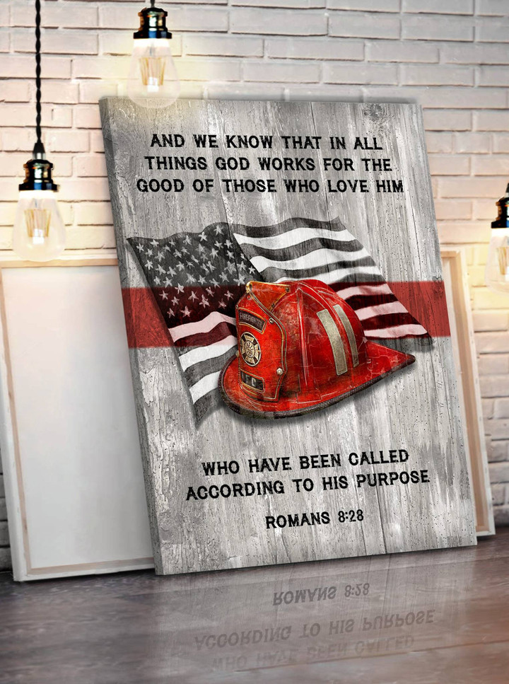 Firefighter Matte Canvas - And We Know That In All Things God Works For The Good - Spreadstores