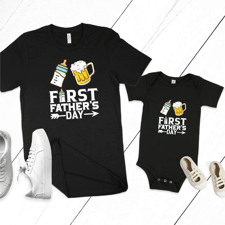 Father Baby Matching Shirts, First Father's Day Shirt, Funny Dad Shirt, Dad Beer Shirt - Spreadstores