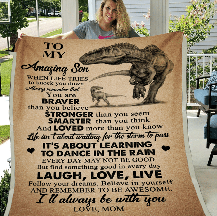 Dinosaurs To My Son I'll Always Be With You Love Mom Fleece Blanket - Spreadstores