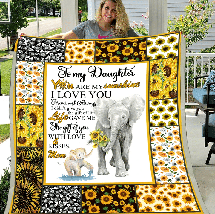 Elephant Sunflower To My Daughter You Are My Sunshine I Love You Sherpa Blanket - Spreadstores