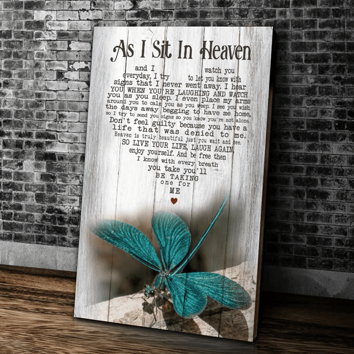 Dragonfly Wall Art Decor Canvas, As I Sit In Heaven, Memorial Keepsake Canvas, Sympathy Gifts, Family Gift Ideas, Dragonfly Canvas - Spreadstores