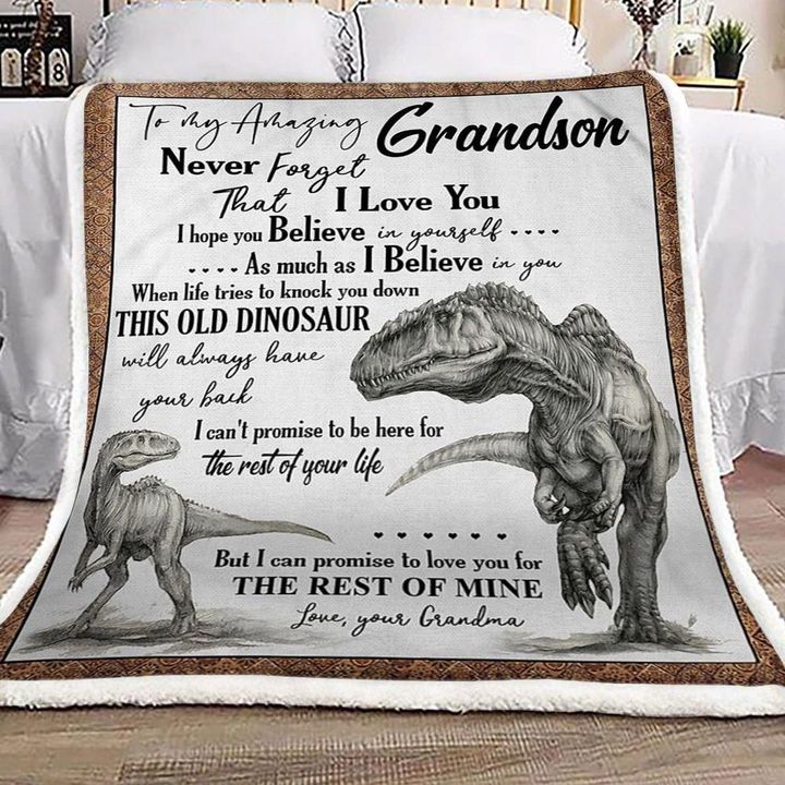 Dinosaur Grandma To Grandson, Never Forget That I Love You Dinosaur Fleece Blanket - Spreadstores