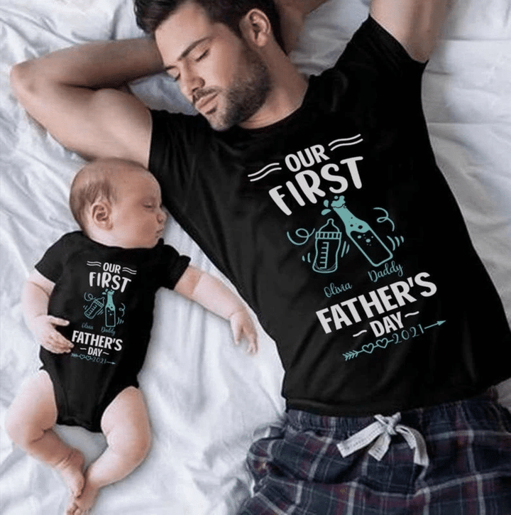 Father Baby Matching Shirts, Personalized Shirt, Our First Father's Day Shirt, Funny Dad Shirt - Spreadstores