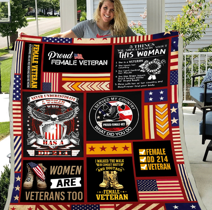 Female Veteran Blanket Proud Female Veteran I Walked The Walk ATM-USBL75 Fleece Blanket - Spreadstores