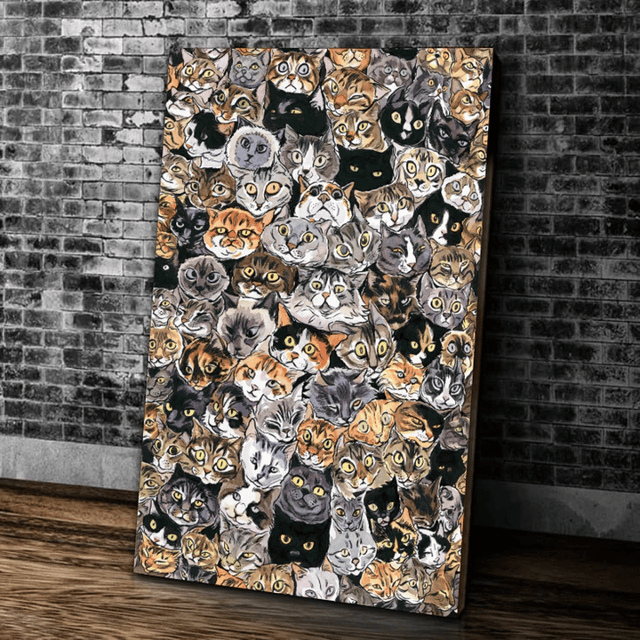 Funny Cats Wall Art Canvas, 100 Face Cats Canvas, Gift For Cat Lovers, Love Pet Lovers, Home Decor, Room Decor - Spreadstores