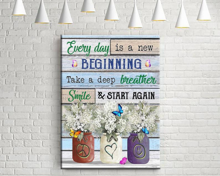 Everyday Is A New Beginning, Motivational Canvas, Butterflies And Flowers Wall Art, Peace Love Canvas - Spreadstores