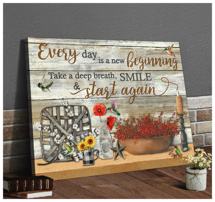 Everyday Is A New Beginning Take A Deep Breath Smile And Start Again Farmhouse Wall Art Decor Canvas - Spreadstores