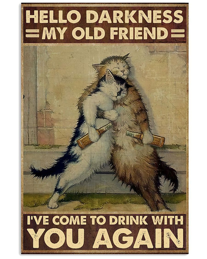 Funny Cat Drinking Beer Canvas. Gift Ideas For Cat Lovers, Hello Darkness My Old Friend Canvas - Spreadstores