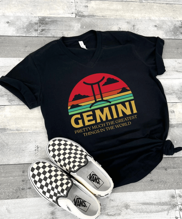 Gemini Shirt, Gemini Zodiac, Gemini Pretty Much The Greatest Things Vintage Cloud V-Neck T-Shirt - Spreadstores