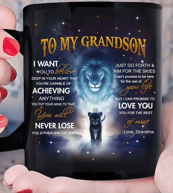 Gift For Grandson From Grandma, To My Grandson, I Want You To Believe Deep In Your Heart Lion Mug - Spreadstores