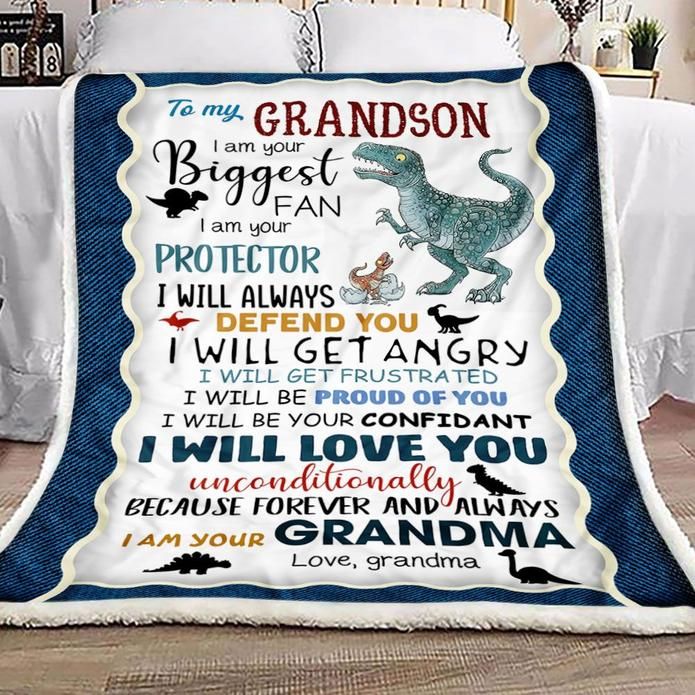 Gift For Grandson, Grandma To Grandson Letter To My Grandson I Am Your Biggest Fan Dinosaur Fleece Blanket - Spreadstores