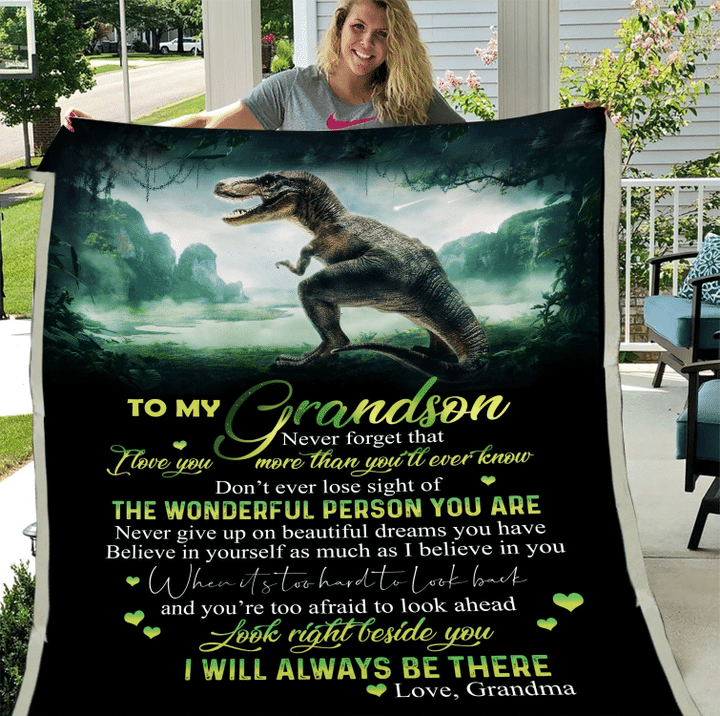 Gift For Grandson - To My Grandson - The Wonderful Person You Are - Grandma Gift To Grandson - Dinosaur Fleece Blanket - Spreadstores