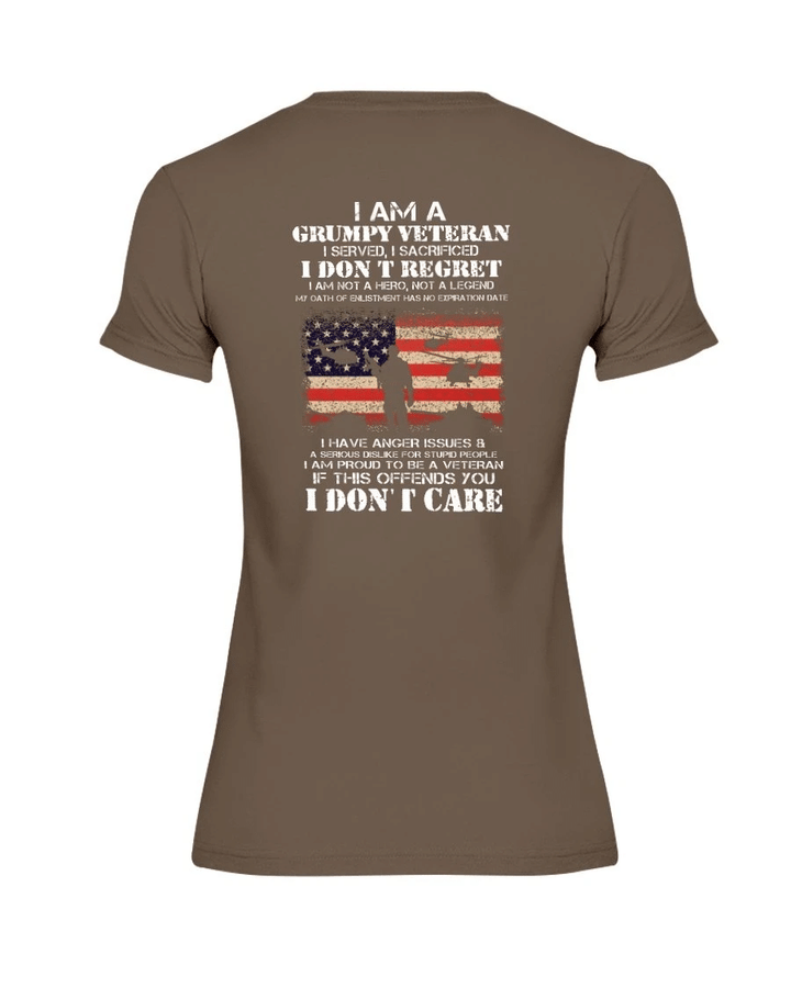 I Am A Grumpy Veteran I Don't Care - Military Veterans Ladies T-Shirt - Spreadstores