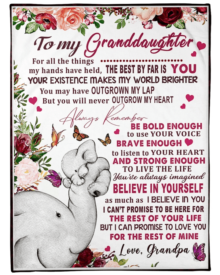 Grandpa To Granddaughter Elephant The Best By Far Is You Fleece Blanket - Spreadstores