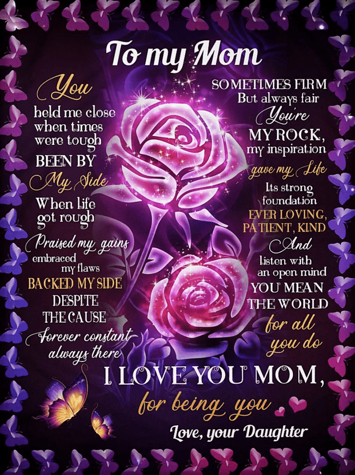 Mom Blanket, Gift Ideas For Mother's Day, To My Mom You Held Me Close When Times Purple Butterflies Fleece Blanket - Spreadstores
