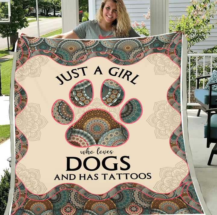 Just A Girl Who Loves Dogs And Has Tattoos Fleece Blanket - Spreadstores