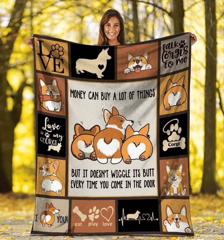 Money Can Buy A Lot Of Things Corgi Dog Corgi Butt Sherpa Blanket - Spreadstores