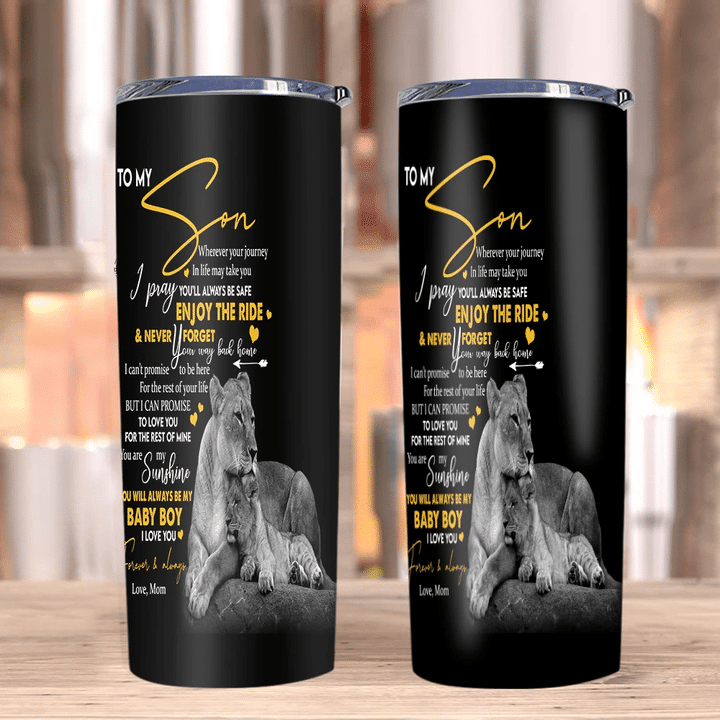 Son Tumbler, Gift For Son, To My Son Wherever Your Journey In Life Lions Skinny Tumbler - Spreadstores