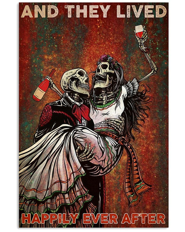 Sugar Skull Couple Wine Canvas And They Lived Happily Ever After Matte Canvas - Spreadstores