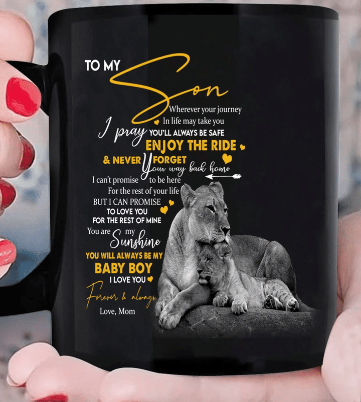 Son Mug, Gift For Son, To My Son Wherever Your Journey In Life Lions Black Mug - Spreadstores