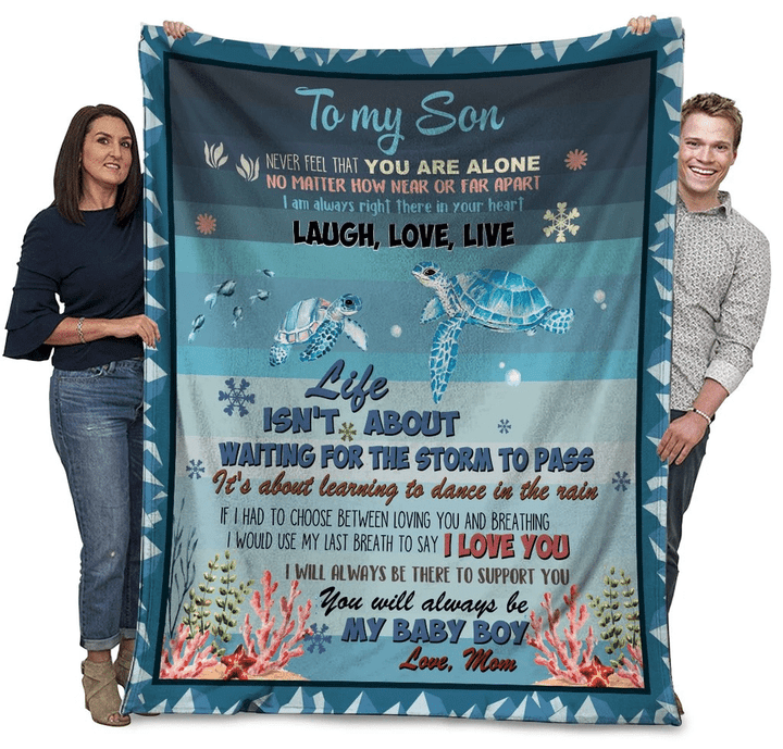 Sea Turtles Mom To My Son Remember That You Are Not Alone Sherpa Blanket - Spreadstores