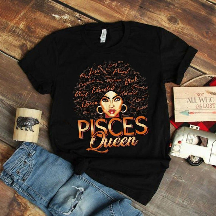 Pisces Shirt, Pisces Zodiac Sign, Black Women Afro Hair Art Pisces Queen Unisex T-Shirt - Spreadstores